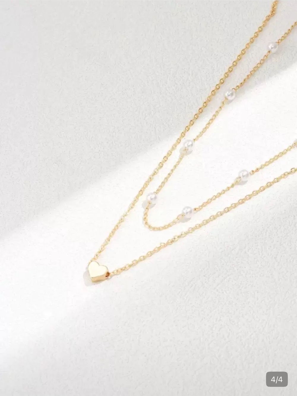Jewelry stacked necklace viral layer beads, heart, pearl-like yellow gold color - Picture 2 of 4